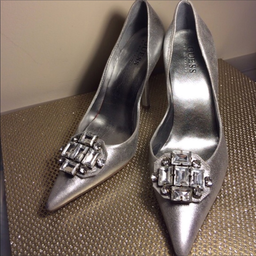GUESS Silver Spectacular Bejeweled Heels💎💎💎